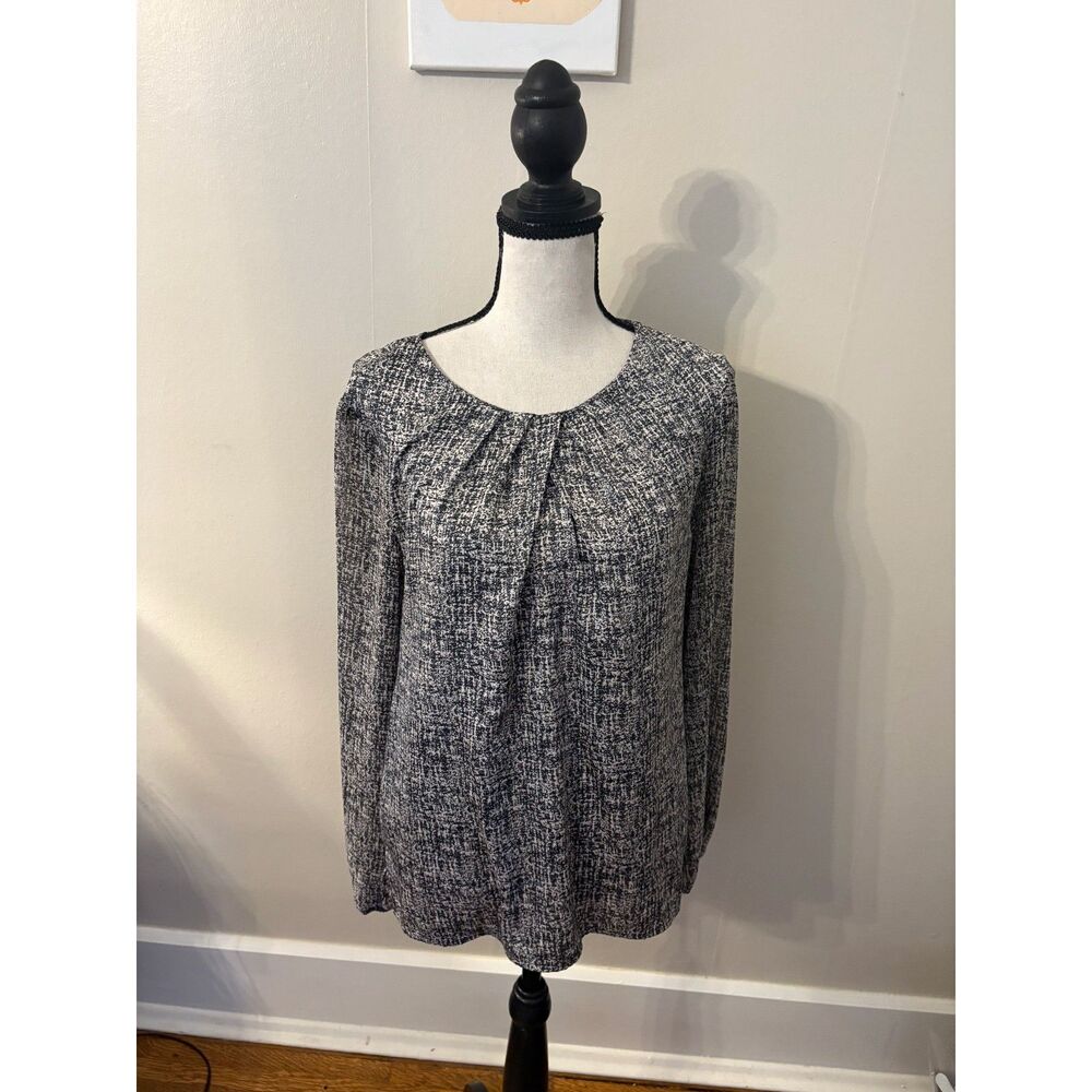 Ann Taylor Women's Small Navy Cream Tweed Print Top